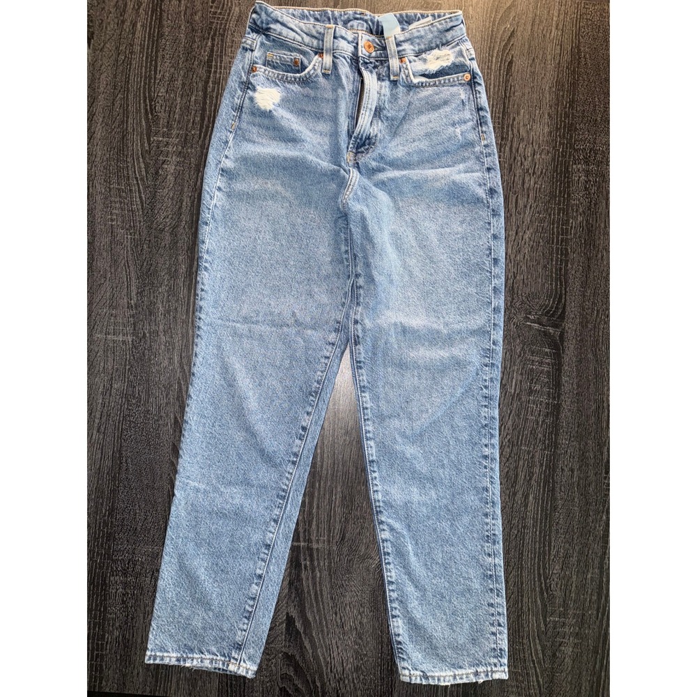 HM &Denim Mom Jeans Ultra High Waist Distressed Light Wash Denim Size 2